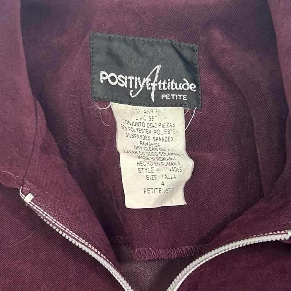 Positive Attitude Womens Sz 4 Petite Purple Maroon Velvet Long Sleeve Zip Jacket - Picture 9 of 9